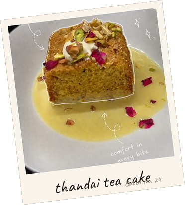 Thandai Tea Cake — polaroid style