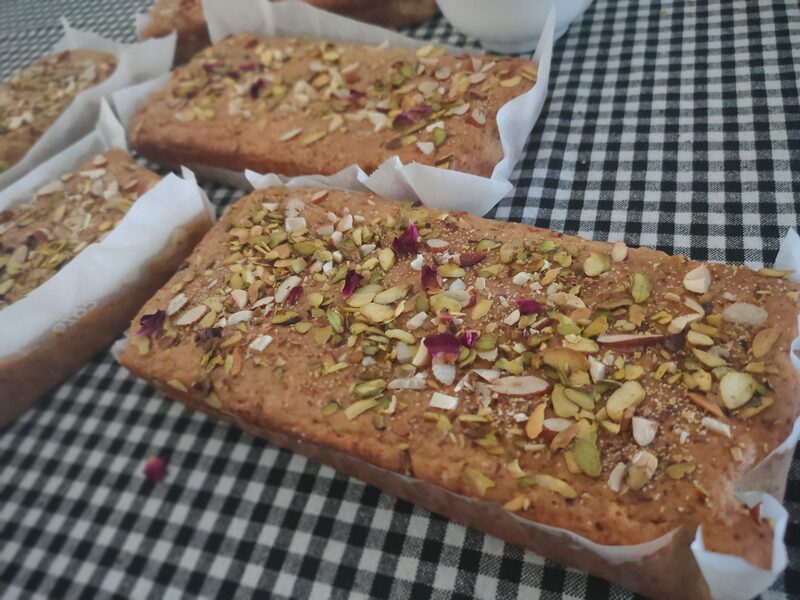 Freshly baked loaves on gingham cloth